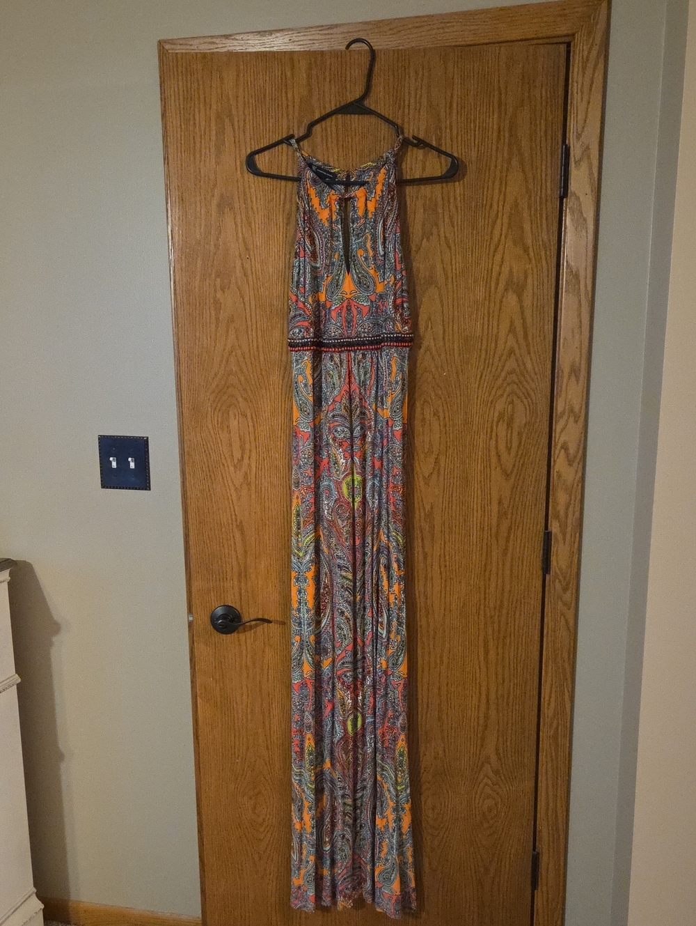 INC International Concepts Orange Multicolor Paisley Halter Maxi Dress